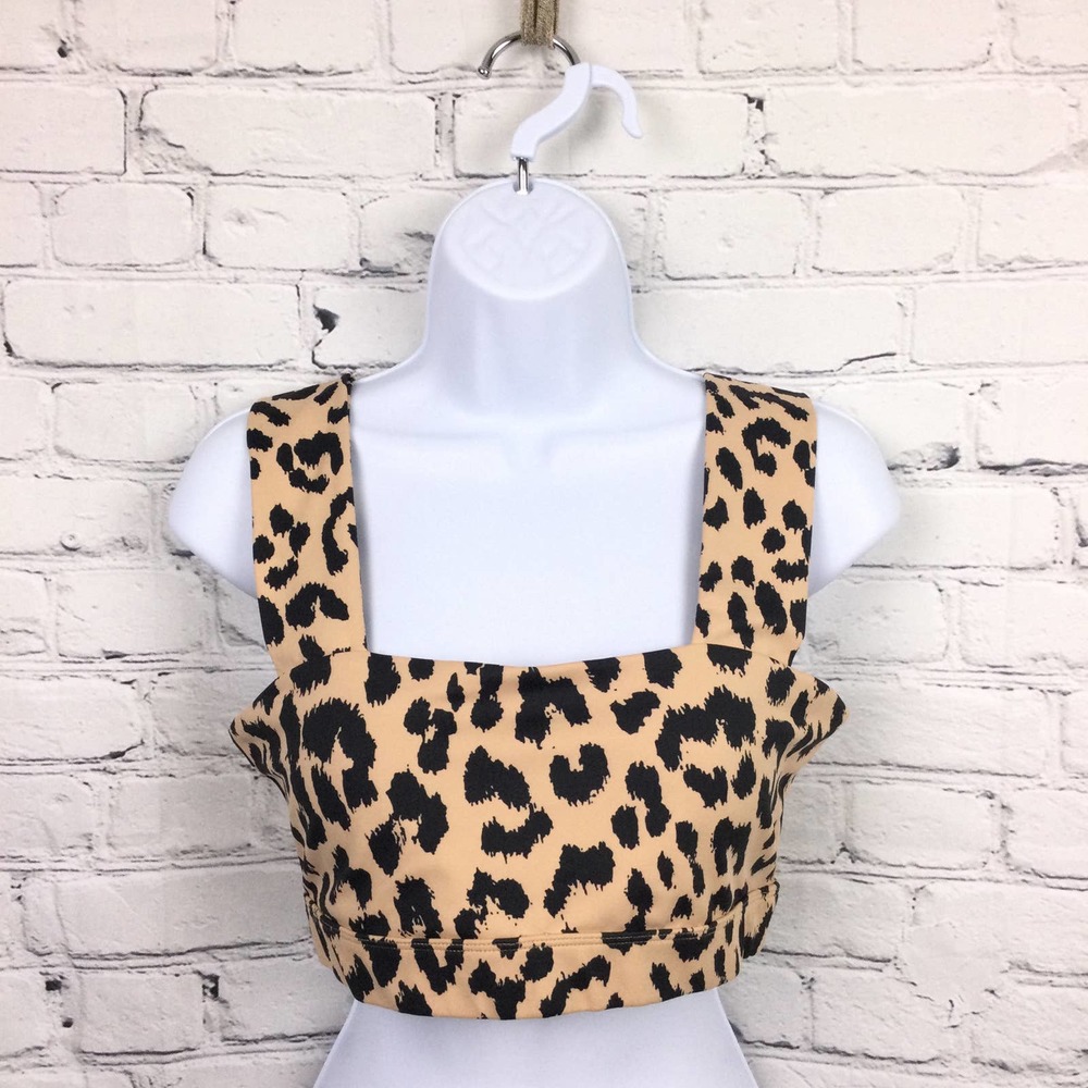 Allfenix Tan Animal Print Wide Strap Polyester Blend Sports Bra Women's Size L - Picture 14 of 14